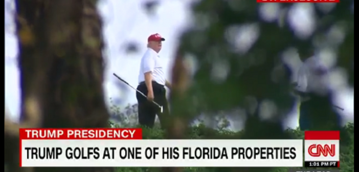 CNN hides behind bushes to get footage of President Trump playing golf